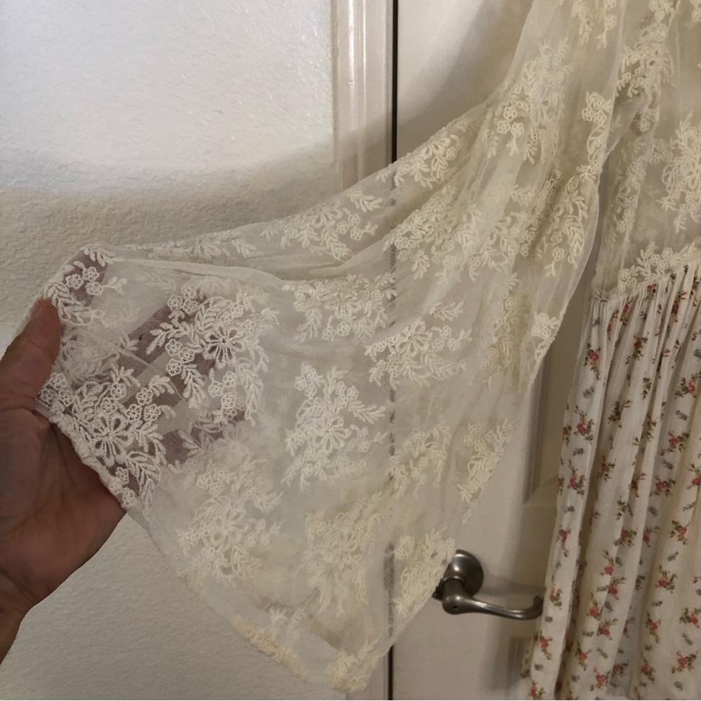 Denim Supply Ralph Lauren Bohemian Printed Tea Dress Lace Flare Sleeves Prairie - Picture 7 of 14